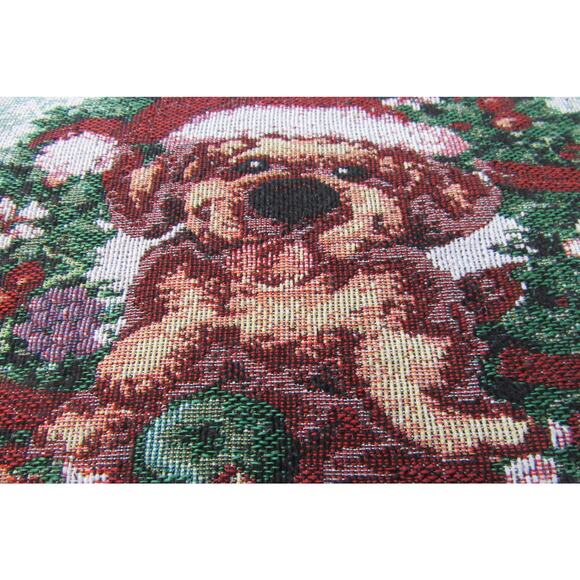 Christmas Puppy in Wreath White and Holly Background Accent Pillow Beige Back - Picture 2 of 5